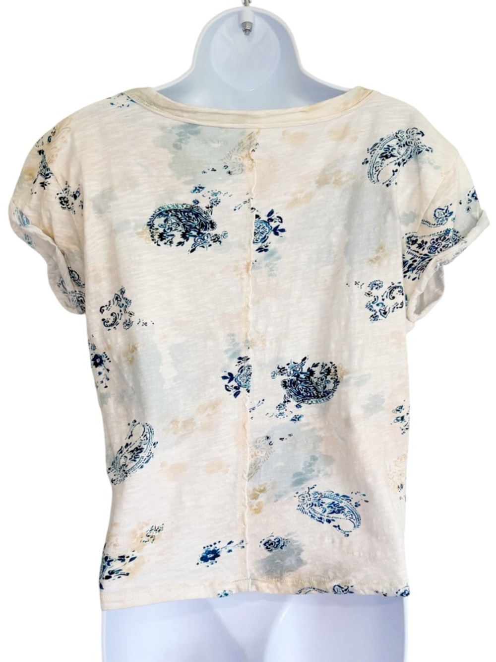 PILCRO Anthropologie Watercolor Paisley Floral Short Sleeve Top Small Cotton - Picture 3 of 7